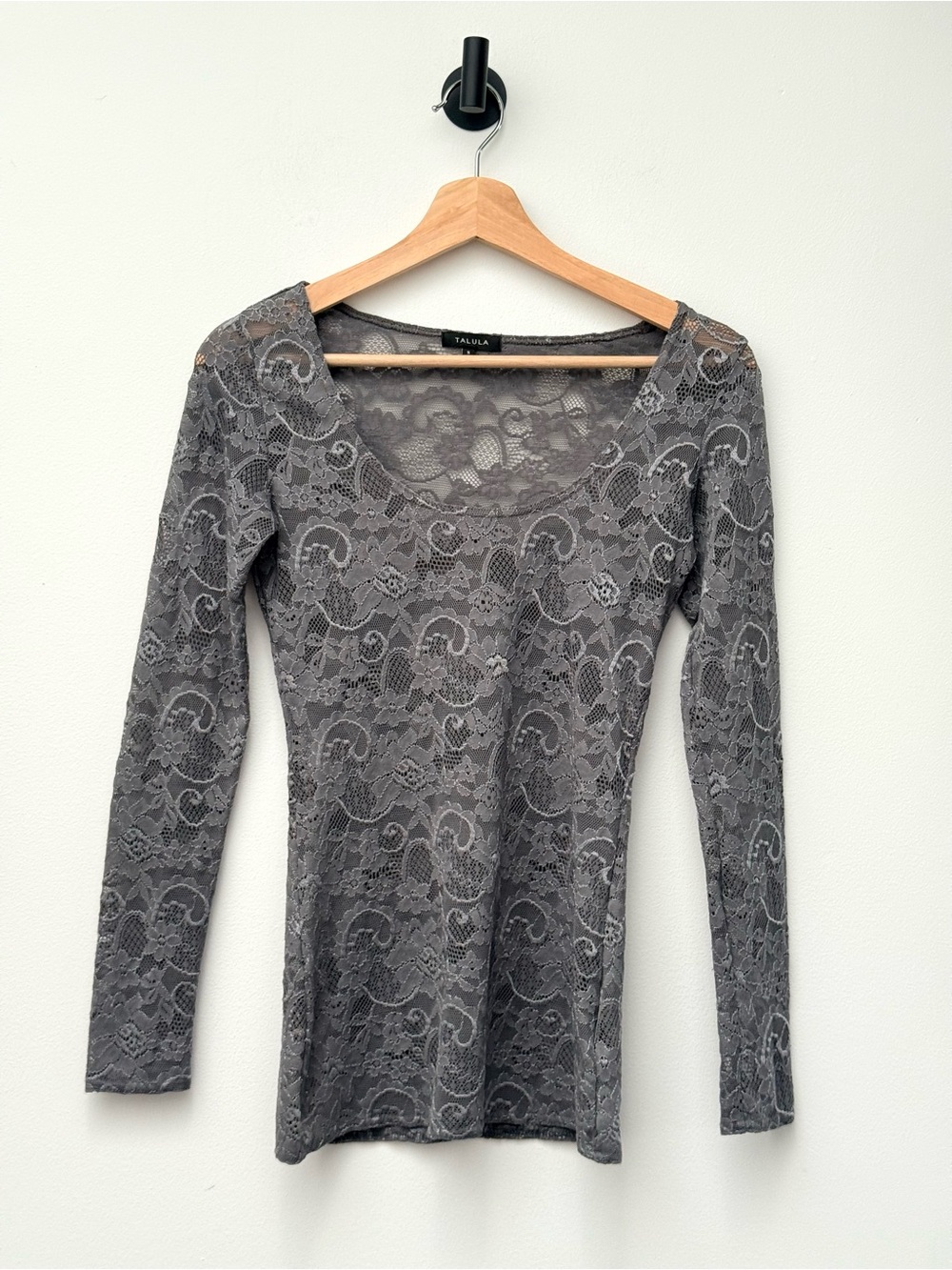 Aritzia Talula Grey Lace Long Sleeve Layering Top Romantic Sheer Y2K